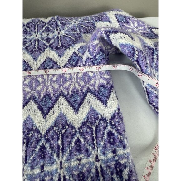 Talbots Fair Isle Knit L Sweater Purple White Cozy Nordic Oversized Cabincore - Picture 6 of 7